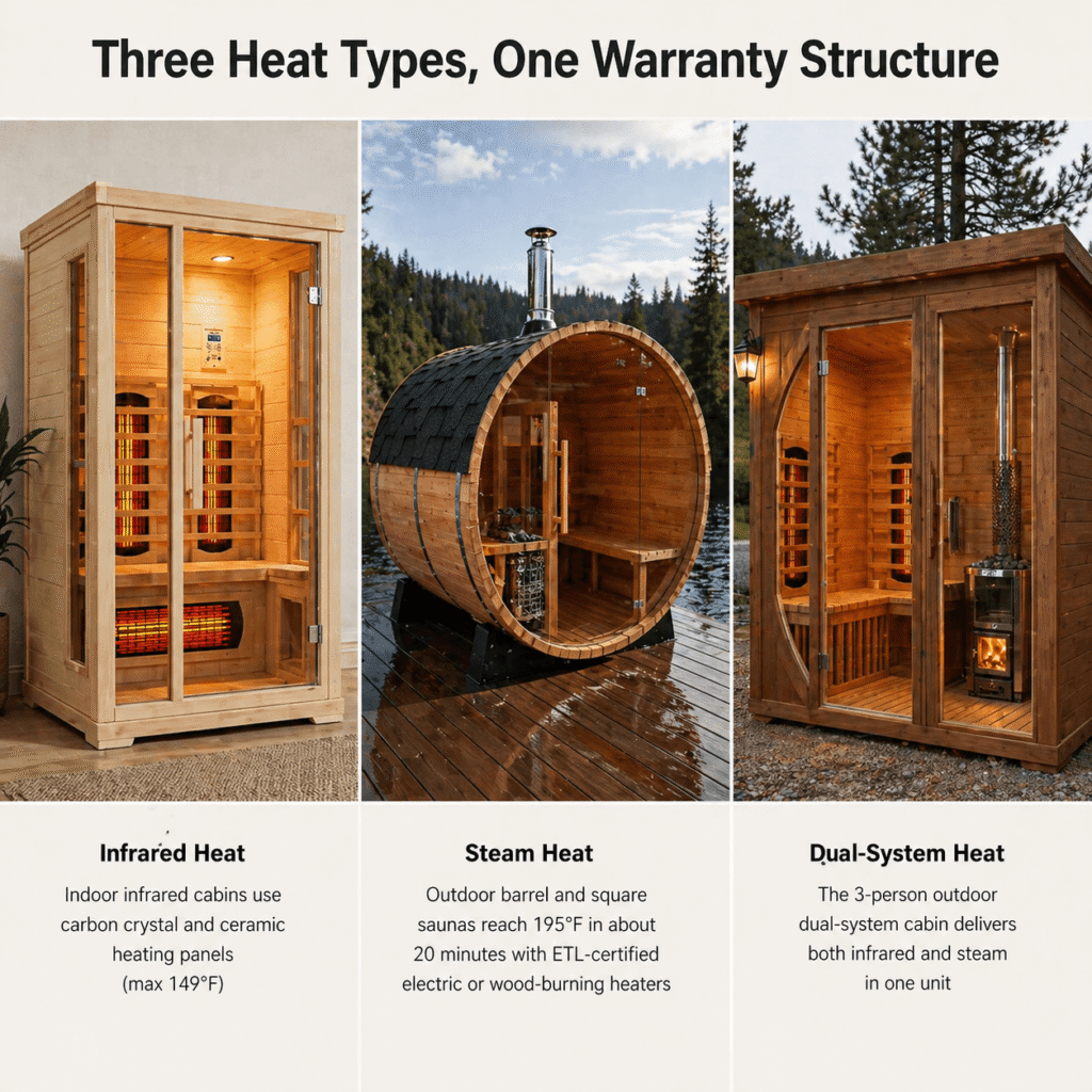 AURGOD Sauna - Three Heat Types, One Warranty Structure